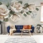 Beautiful White Roses and Butterflies Wallpaper Mural
