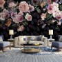 Vintage Dark Pink Flowers Wallpaper Mural