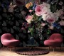 Dark Pink Flowers and Yellow Butterfly Wallpaper Mural