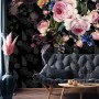 Dark Pink Flowers and Yellow Butterfly Wallpaper Mural