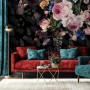 Dark Pink Flowers and Yellow Butterfly Wallpaper Mural