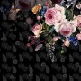 Dark Pink Flowers and Yellow Butterfly Wallpaper Mural