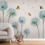 Blue Dandelion and Yellow Butterflies Wallpaper Mural