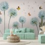 Blue Dandelion and Yellow Butterflies Wallpaper Mural