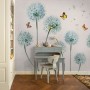 Blue Dandelion and Yellow Butterflies Wallpaper Mural