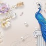 3D Embossed Look Tulip Floral with Peacock Wallpaper Mural