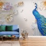 3D Embossed Look Tulip Floral with Peacock Wallpaper Mural