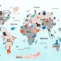 Kids World Map with Cute Animals Wallpaper Mural