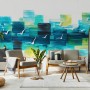 Abstract Turquoise Square Pattern Wallpaper Mural