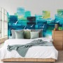 Abstract Turquoise Square Pattern Wallpaper Mural