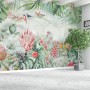 Colorful Tropical Exotic Cactus Floral with Little Birds Wallpaper Mural