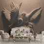 3D Embossed Look Cement Pigeons Wallpaper Mural
