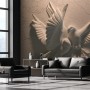 3D Embossed Look Cement Pigeons Wallpaper Mural