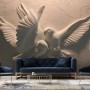 3D Embossed Look Cement Pigeons Wallpaper Mural