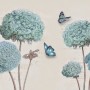 Light Blue Hydrangea Flowers and Butterflies Wallpaper Mural