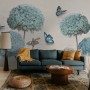 Light Blue Hydrangea Flowers and Butterflies Wallpaper Mural