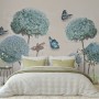 Light Blue Hydrangea Flowers and Butterflies Wallpaper Mural