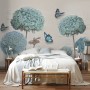 Light Blue Hydrangea Flowers and Butterflies Wallpaper Mural