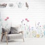 Watercolor Colorful Floral with White Brick Wall Wallpaper Mural