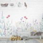 Watercolor Colorful Floral with White Brick Wall Wallpaper Mural