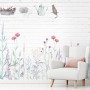 Watercolor Colorful Floral with White Brick Wall Wallpaper Mural