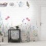 Watercolor Colorful Floral with White Brick Wall Wallpaper Mural