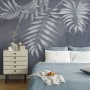 White Tropical Leafy Wallpaper Mural