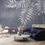 White Tropical Leafy Wallpaper Mural