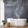 White Tropical Leafy Wallpaper Mural
