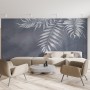 White Tropical Leafy Wallpaper Mural