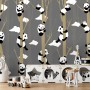 Cartoon Pandas with Tree Branches Wallpaper Mural