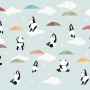 Kids Pandas With Colorful Umbrella Wallpaper Mural