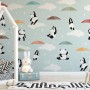 Kids Pandas With Colorful Umbrella Wallpaper Mural