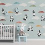 Kids Pandas With Colorful Umbrella Wallpaper Mural