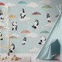 Kids Pandas With Colorful Umbrella Wallpaper Mural