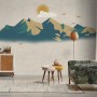 Mountain Sunrise Landscape and Old Plaid Texture Wallpaper Mural