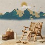 Mountain Sunrise Landscape and Old Plaid Texture Wallpaper Mural