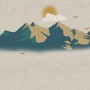 Mountain Sunrise Landscape and Old Plaid Texture Wallpaper Mural