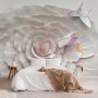 3D Embossed Look Flowers and Butterfly Wallpaper Mural
