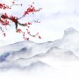 Snowy Mountainscape with Cherry Blossom Wallpaper Mural