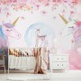 Kids Girls Unicorn with Pink Florals Wallpaper Mural