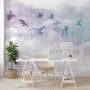 Abstract City with Purple Birds Wallpaper Mural