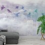 Abstract City with Purple Birds Wallpaper Mural