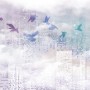 Abstract City with Purple Birds Wallpaper Mural