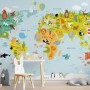 Сolorful Kids World Map with Animals Wallpaper Mural