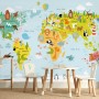 Сolorful Kids World Map with Animals Wallpaper Mural