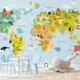 Сolorful Kids World Map with Animals Wallpaper Mural