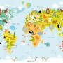 Сolorful Kids World Map with Animals Wallpaper Mural