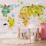 Сolorful Kids World Map with Animals Wallpaper Mural
