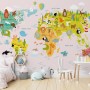 Сolorful Kids World Map with Animals Wallpaper Mural